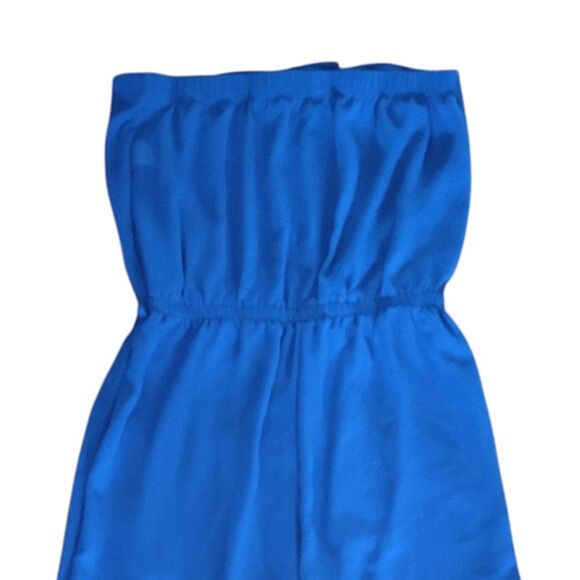 IRIS Blue Strapless High Rise Sheer Wide Leg Jumpsuit Large - Picture 8 of 11